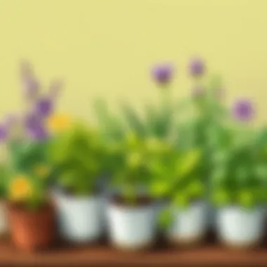 A variety of potted herbs ready for planting