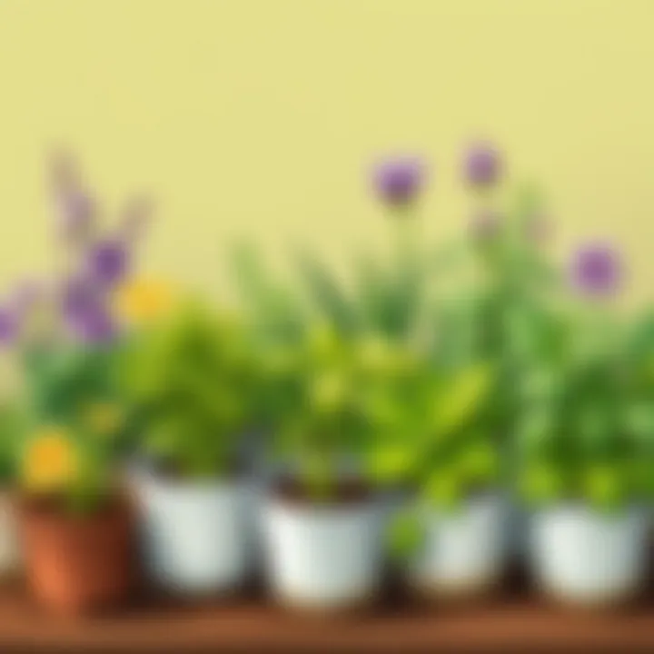 A variety of potted herbs ready for planting