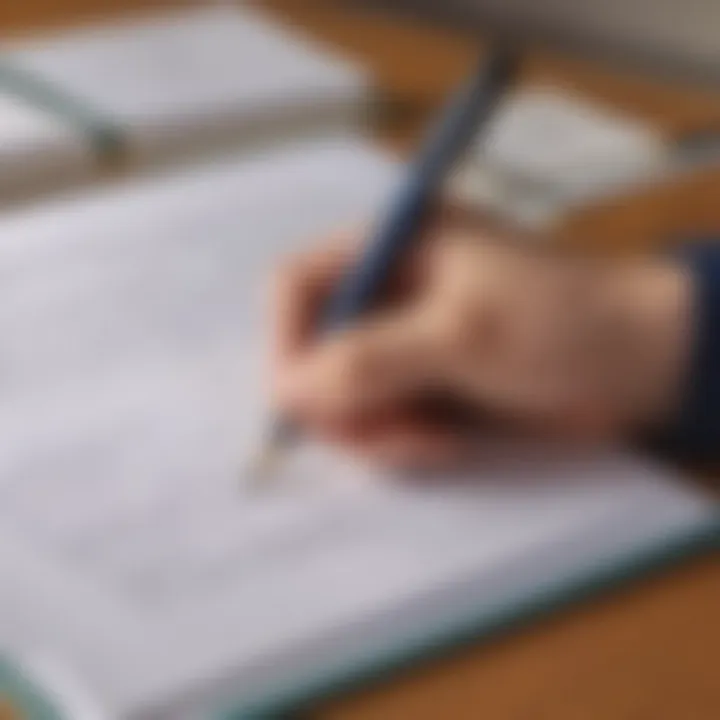 Close-up of a researcher writing with a pen on a paper