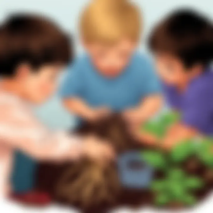 Children engaging in a soil examination to learn about roots