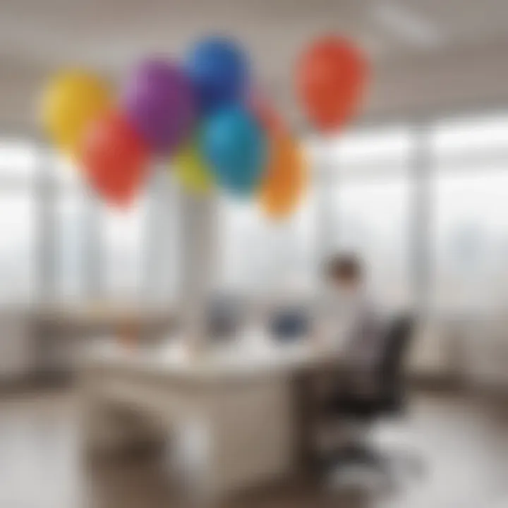 An adult using stress balloons in a workplace setting for stress relief