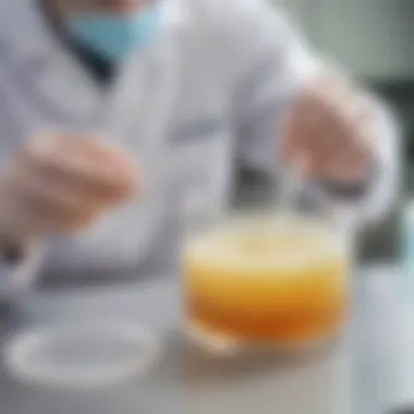 Scientist using a sterile swab to inoculate agar medium with bacteria