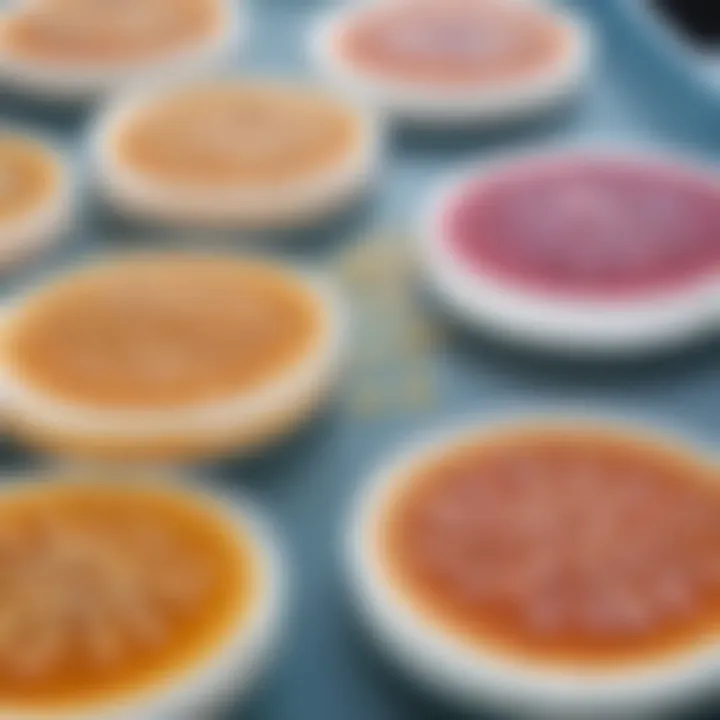 Close-up view of agar plates with bacterial cultures in a laboratory setting