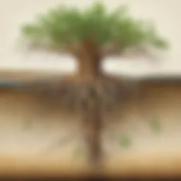 Botanical roots system beneath the surface