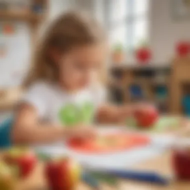 Preschooler creating apple-themed artwork during lesson