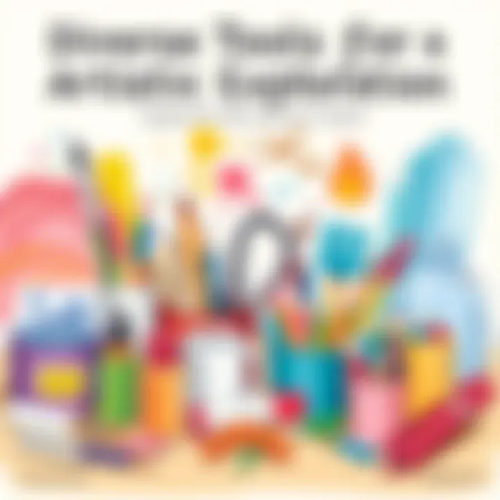 Diverse Tools for Artistic Exploration A variety of art supplies arranged for a workshop