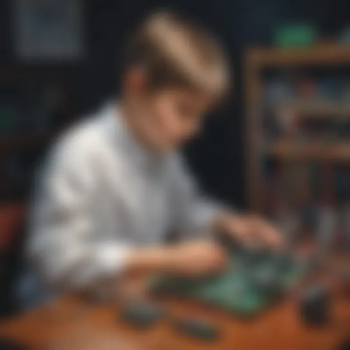 Young boy assembling a simple electronic circuit