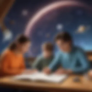 An engaging classroom setting with young learners working on astronomy projects.