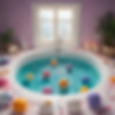 Transformative Bath Experience A serene bath setting enhanced with a fizzing bath bomb releasing vibrant colors into the water