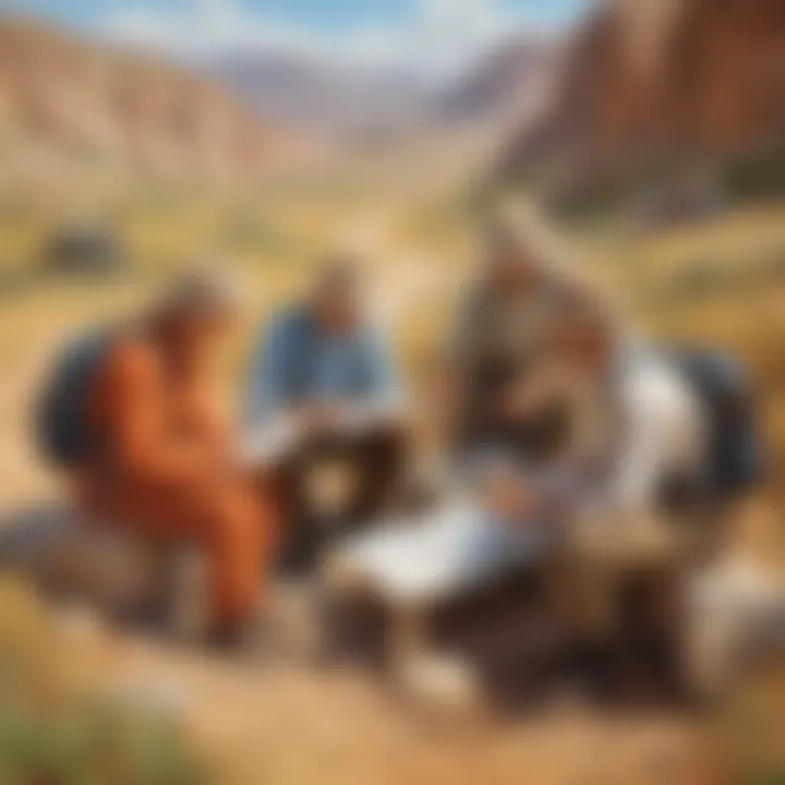 Fieldwork scene with diverse individuals collaborating at a site.