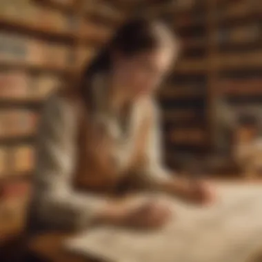 Research: The Backbone of Archaeology An archaeologist studying maps and historical documents in a library.