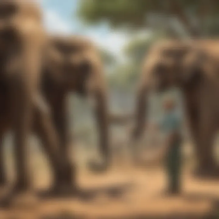 Zookeeper Interacting with Elephants