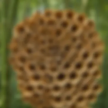 Close-up of bees entering bamboo tube nests