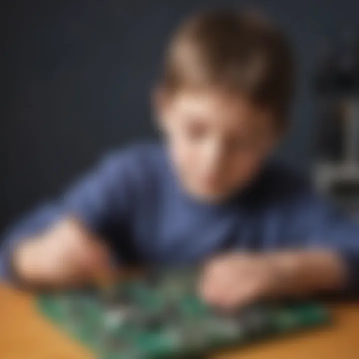 A child immersed in a STEM activity, using a circuit board kit to create a simple electronic device.