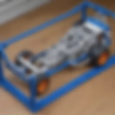 Blue LEGO car chassis in LabLittles' workshop