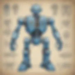 Blueprint of a robot design showcasing various components