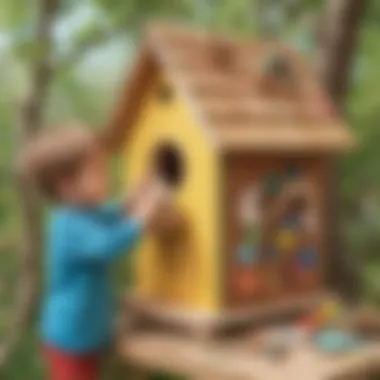 Preschooler building a birdhouse with colorful materials