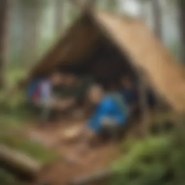 Children building a makeshift shelter in the wilderness