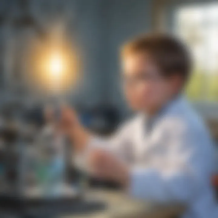 Illustration of a child conducting a hydrogen fuel cell experiment