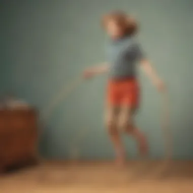 Child joyfully jumping over a handmade rope