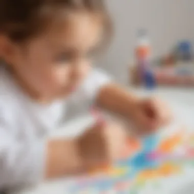 Child's hand painting with puffy paint on paper