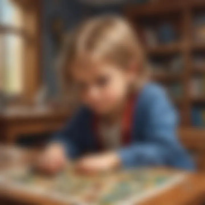 Child pondering over a complex puzzle