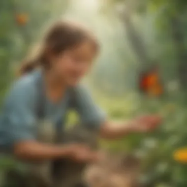 Child releasing a newly hatched butterfly into the wild