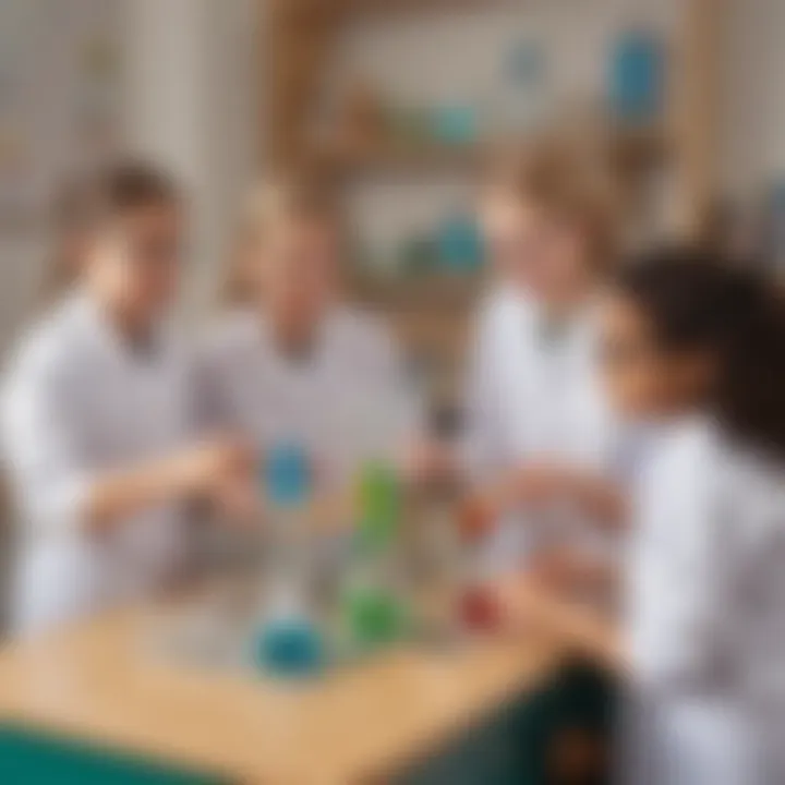 Group of children conducting experiments with a chemistry STEM kit