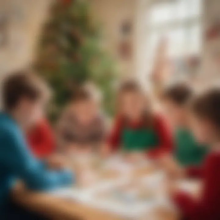 Group of kids creating Christmas-themed artwork