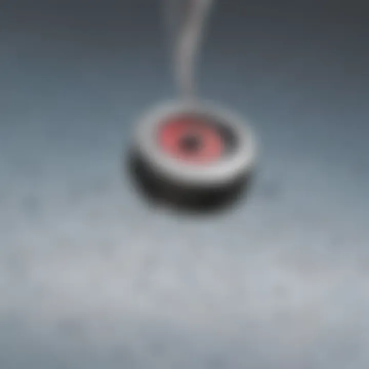 A close-up view of a magnet hovering above a surface using magnetic repulsion.