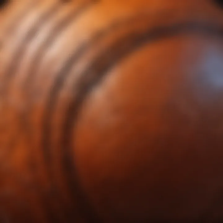 Close-up of intricate stitching on leather ball