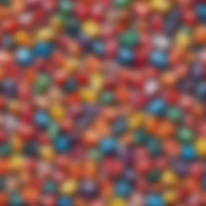 Colorful rock candy assortment on a marble surface