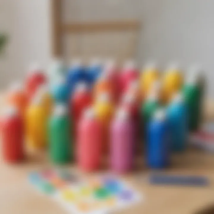 Puffy paint bottles with various colors on a table