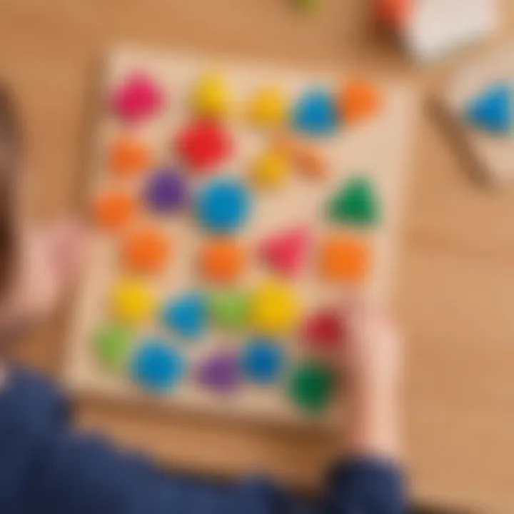 Preschooler sorting colorful shapes during a cognitive development exercise