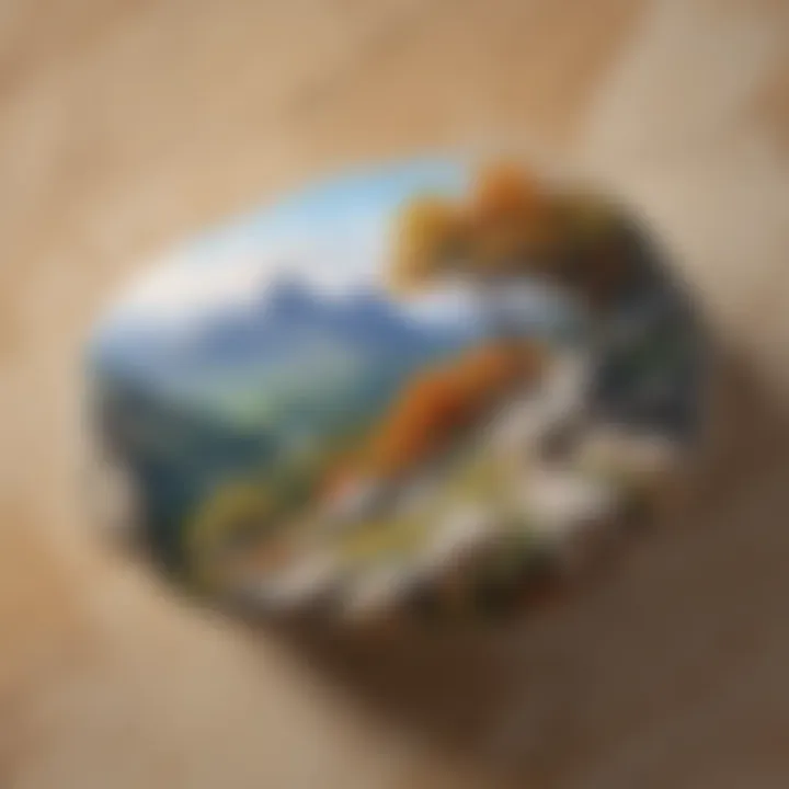 Nature-inspired landscape painting on a rock