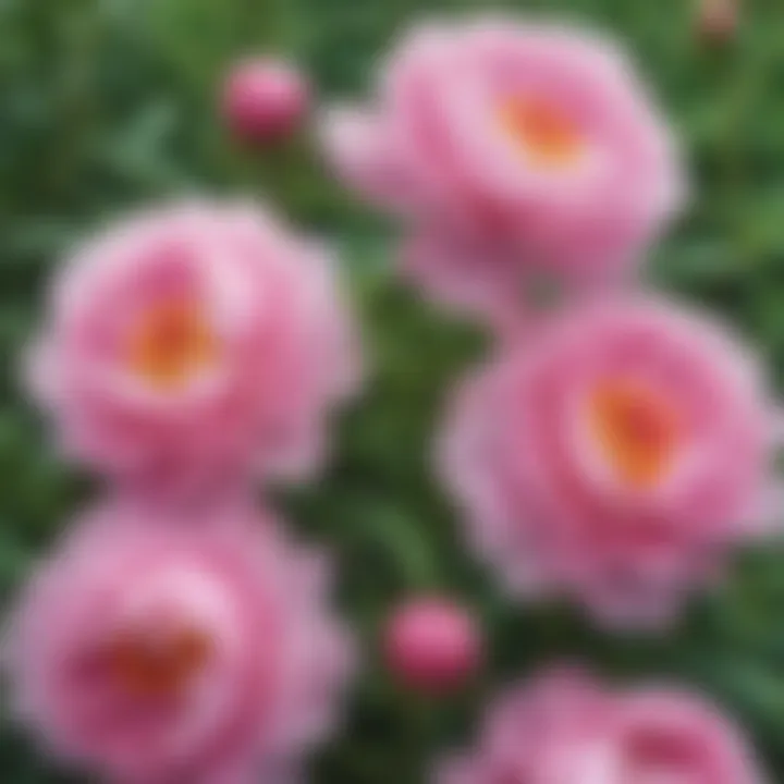 Blooming pink peonies in a garden