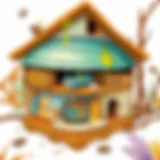 Detailed view of a bee house design with various materials