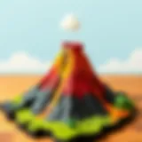 A colorful model volcano ready for eruption