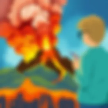 A young scientist observing volcanic eruption simulation