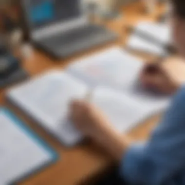 Detailed scientific research paper outline on a desk