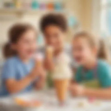 Delightful Moments in Ice Cream Creation Children enjoying the ice cream making activity