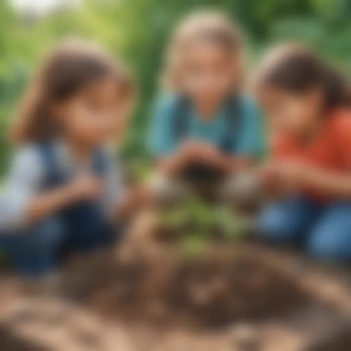 Children observing seed bomb growth