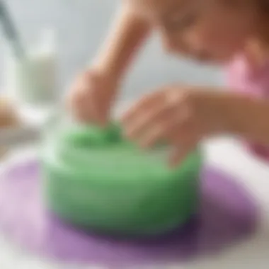 Child carefully adding glitter to the slime mixture