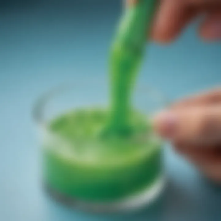 Close-up of a slime consistency test using scientific tools