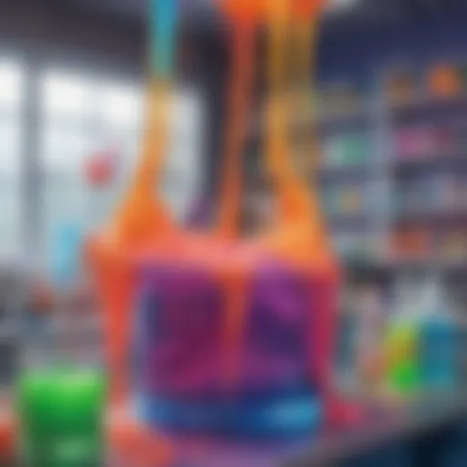 Colorful slime mixture in a vibrant laboratory setting