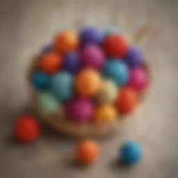Colorful yarn balls and knitting needles arranged elegantly