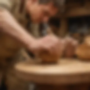 Craftsman using chisel on wooden sphere