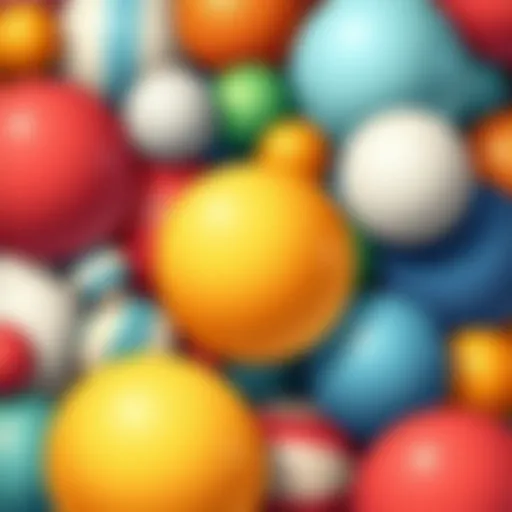 A vibrant collection of various ball materials, showcasing elasticity and texture.