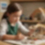 Child observing fossil creation materials