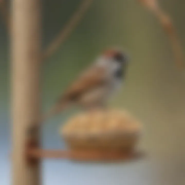 Sparrow perched on DIY Bird Feeder